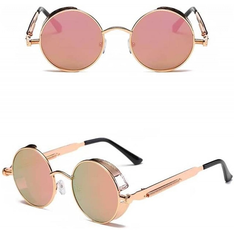 Round NEW MODEL 2018!!! Vintage Polarized Steampunk Sunglasses Retro Cool Round Mirrored Lens Glasses - Gold Pink - CC18ELCZ7...