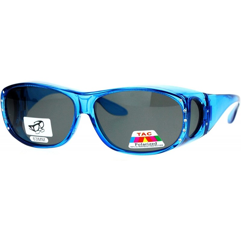 Rectangular Womens Polarized Fit Over Glasses Rhinestone Sunglasses Oval Rectangular - Blue - CO18804A96O $10.30