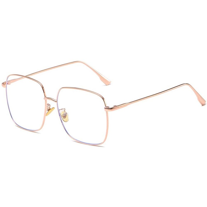 Square Retro Oversized Sunglasses for Women Square Metal Frame Non Polarized Lenses - C1 Rose Gold(blue Light Blocking) - C11...