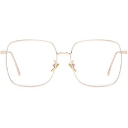 Square Retro Oversized Sunglasses for Women Square Metal Frame Non Polarized Lenses - C1 Rose Gold(blue Light Blocking) - C11...