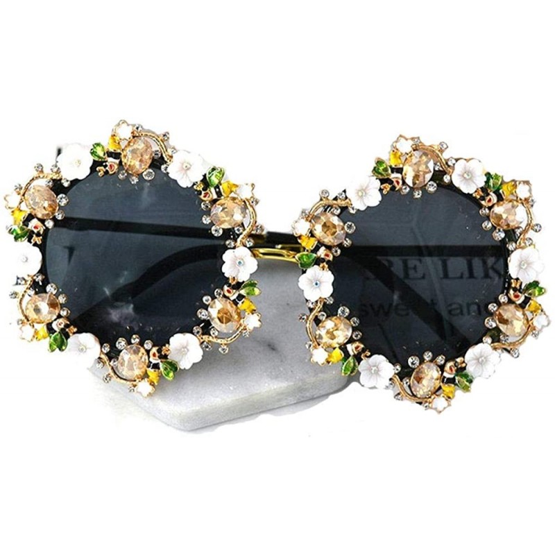 Round Gorgeous Sunglasses Crystal Diamond Handmade - Black - C418TC6OE7D $17.67