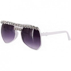 Round Vintage Cat Eye Diamond Crystal Sunglasses for Women Oversized Plastic Frame - White Box - CR196SEAREN $16.23