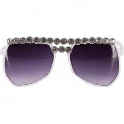 Round Vintage Cat Eye Diamond Crystal Sunglasses for Women Oversized Plastic Frame - White Box - CR196SEAREN $16.23