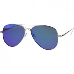 Aviator Flat Frame Aviator Sunglasses Unisex Fashion Mirrored Shades UV 400 - Silver (Teal Mirror) - CY18I6US92N $19.13