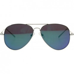 Aviator Flat Frame Aviator Sunglasses Unisex Fashion Mirrored Shades UV 400 - Silver (Teal Mirror) - CY18I6US92N $10.82