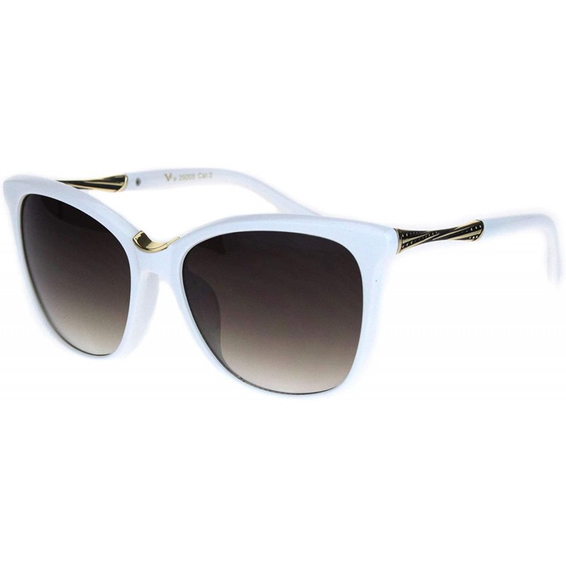Cat Eye Womens Large Cat Eye Designer Plastic Fashion Luxury Sunglasses - White Brown - C418K0XEEDM $11.90