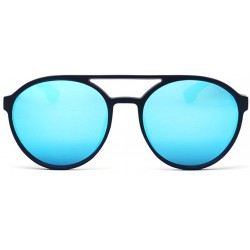 Shield Steampunk Black Frame Side Shield Round Sunglasses Blue Reflective Lens Unisex Driving Glasses - Blue Reflection - CN1...