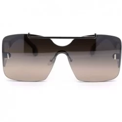Square Womens Shield Oversize Mobster Rimless Flat Top Bridge Sunglasses - Silver Brown - CX18Y5UM745 $16.17