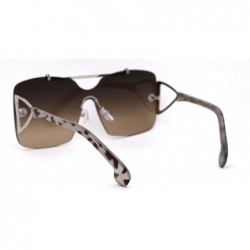 Square Womens Shield Oversize Mobster Rimless Flat Top Bridge Sunglasses - Silver Brown - CX18Y5UM745 $16.17