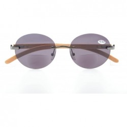 Round Spring Hinges Wood Arms Rimless Round Bifocal Sunglasses - Gunmetal - CS180ZTWRO6 $9.48