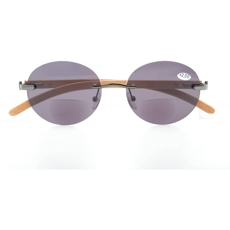 Round Spring Hinges Wood Arms Rimless Round Bifocal Sunglasses - Gunmetal - CS180ZTWRO6 $9.48