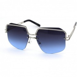 Rectangular Womens Luxury Mobster Half Rim Exposed Lens Sunglasses - Silver Black Blue - C218WXTW8MH $26.19