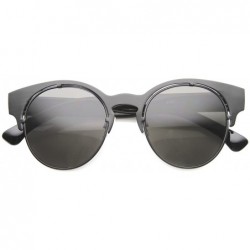 Rimless Modern Metal Horn Rimmed Wide Temple Half Frame Round Sunglasses 48mm - Black / Smoke - C2127Y691YZ $8.28