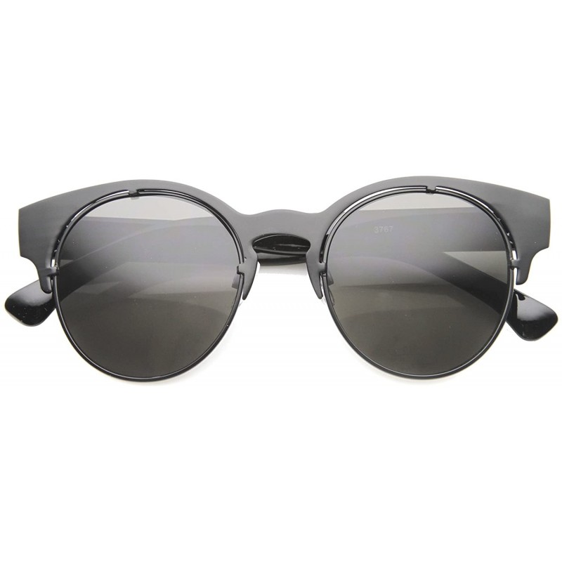 Rimless Modern Metal Horn Rimmed Wide Temple Half Frame Round Sunglasses 48mm - Black / Smoke - C2127Y691YZ $8.28