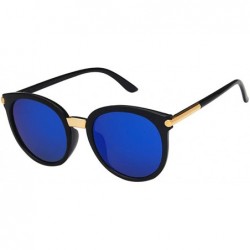 Round Sunglasses for Men and Women Matte Finish Beach Trip Sun Glasses Color Mirror Lens 100% Uv Blocking - Blue - CJ194Z4W9U...