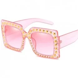 Square Oversize Rhinestone Sunglasses Women Rivet Square Sun Glasses Female Accessories - Pink - C518DXCXW9G $20.69