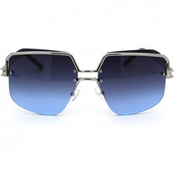 Rectangular Womens Luxury Mobster Half Rim Exposed Lens Sunglasses - Silver Black Blue - C218WXTW8MH $15.42