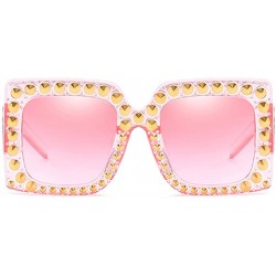 Square Oversize Rhinestone Sunglasses Women Rivet Square Sun Glasses Female Accessories - Pink - C518DXCXW9G $13.44