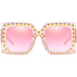 Square Oversize Rhinestone Sunglasses Women Rivet Square Sun Glasses Female Accessories - Pink - C518DXCXW9G $13.44