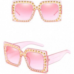 Square Oversize Rhinestone Sunglasses Women Rivet Square Sun Glasses Female Accessories - Pink - C518DXCXW9G $13.44