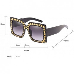 Square Oversize Rhinestone Sunglasses Women Rivet Square Sun Glasses Female Accessories - Pink - C518DXCXW9G $13.44