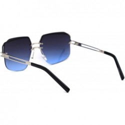 Rectangular Womens Luxury Mobster Half Rim Exposed Lens Sunglasses - Silver Black Blue - C218WXTW8MH $15.42