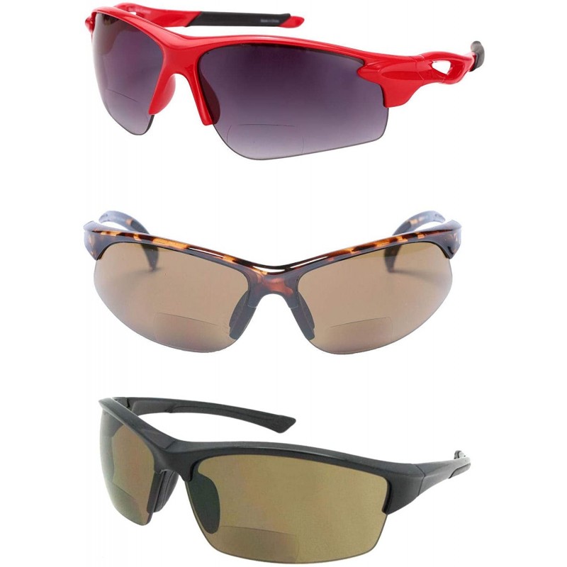 Sport The Allstars" 3 Pair of our Most Popular Bifocal Sport Wrap Unisex Sunglasses - Brown/Red - C318YNS7Y43 $25.84