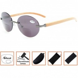 Round Spring Hinges Wood Arms Rimless Round Bifocal Sunglasses - Gunmetal - CS180ZTWRO6 $9.48