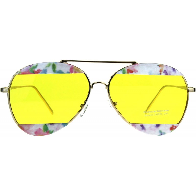 Aviator Womens Flower Crop Blind Pilots Metal Rim Fashion Sunglasses - Yellow - C61885DINN9 $9.72