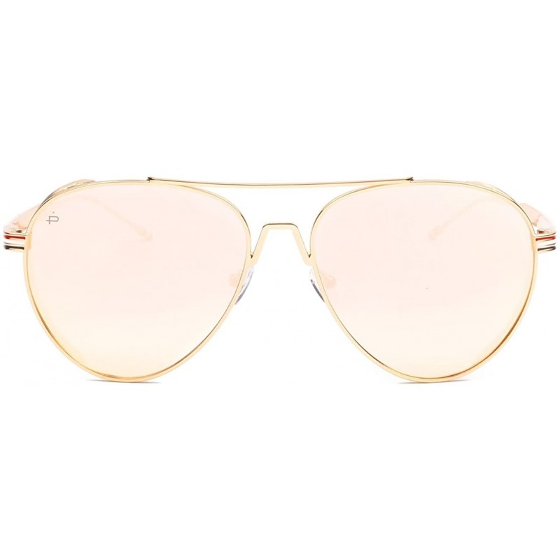Oversized ICON Collection "The G.O.A.T" Polarized Aviator Sunglasses - Champagne Gold/Rose Gold Mirror - CL18687RXIO $18.24