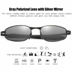 Rectangular Polarized Sunglasses Small Size Rectangular Metal Frame for Men and Women UV400 Protection - Silver Mirrored - C4...