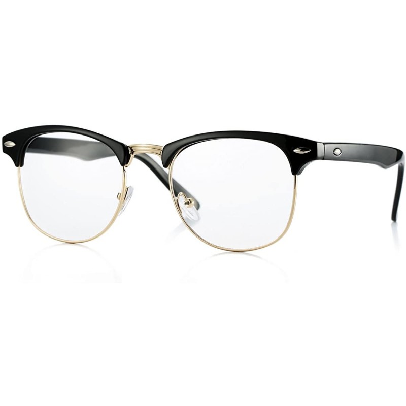 Rimless Fake Nerd Glasses for Women Men Semi-Rimless Frame Horn Rimmed Clear Lens Eyewear - Black/Gold - CJ186L9Z5N8 $9.32