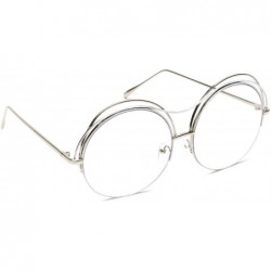 Round Oversized Round Sunglasses Metal Wire Semi Rimless Eyeglasses - Silver Frame + Clear Lens - C218EMHD4KX $20.01