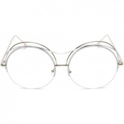 Round Oversized Round Sunglasses Metal Wire Semi Rimless Eyeglasses - Silver Frame + Clear Lens - C218EMHD4KX $8.16