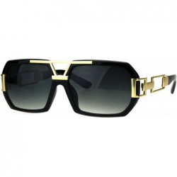 Rectangular Mens Designer Fashion Sunglasses Flat Top Rectangular Stylish Shades UV 400 - Black Gold - C6187RIT2AG $20.32