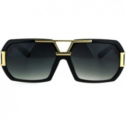 Rectangular Mens Designer Fashion Sunglasses Flat Top Rectangular Stylish Shades UV 400 - Black Gold - C6187RIT2AG $8.67