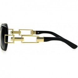 Rectangular Mens Designer Fashion Sunglasses Flat Top Rectangular Stylish Shades UV 400 - Black Gold - C6187RIT2AG $8.67