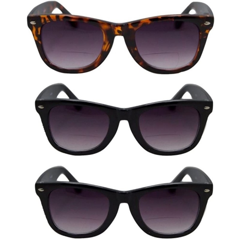 Rimless 3 Pair Classic Bifocal Outdoor Reading Sunglasses Stylish Comfort Magnification Lens - 2 Black/1 Tortoise - CF18773TQ...