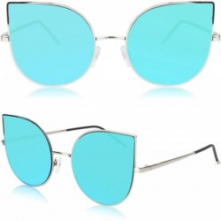 Oversized Cat Eye Mirrored Flat Lenses Ultra Thin Light Metal Frame Women Sunglasses SJ1022 - C612FO5WD43 $15.12