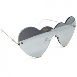 Shield Laser Cut Rimess Heart Shaped Shield Mono Lens Sunglasses - Silver Metallic Arms - CQ18ZEU02XZ $21.42