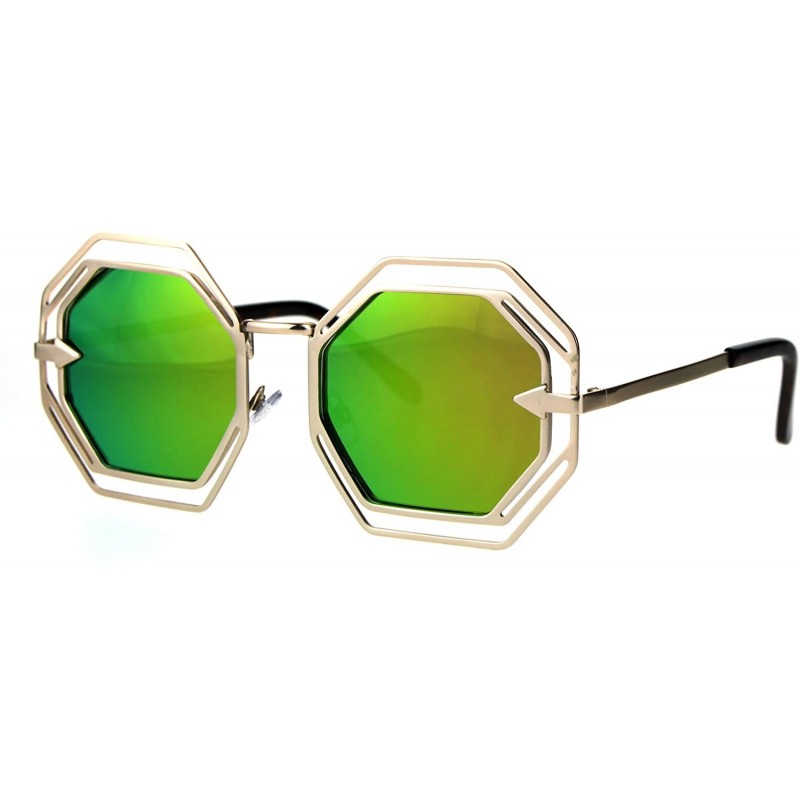 Rectangular Womens Victorian Geometric Art Deco Metal Rim Octagon Color Mirror Sunglasses - Gold Peach - CB184909MUO $13.20