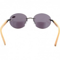 Round Spring Hinges Wood Arms Rimless Round Bifocal Sunglasses - Gunmetal - CS180ZTWRO6 $9.48