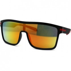 Rectangular Mens Oversized Shield Robotic Sport Plastic Sunglasses - Black Red Orange Mirror - CV18ZTAUN65 $23.85