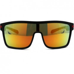 Rectangular Mens Oversized Shield Robotic Sport Plastic Sunglasses - Black Red Orange Mirror - CV18ZTAUN65 $10.49