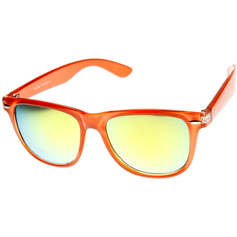 Wayfarer Large Oversized Translucent Frame Color Mirror Horn Rimmed Sunglasses (Orange Sun) - C211GX99767 $12.85