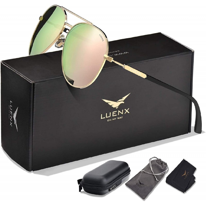 Aviator Aviator Sunglasses Polarized for Men Women LUENX-UV400 Protection with Case - 5-pink Mirrored - CD18RWL6T8O $18.63