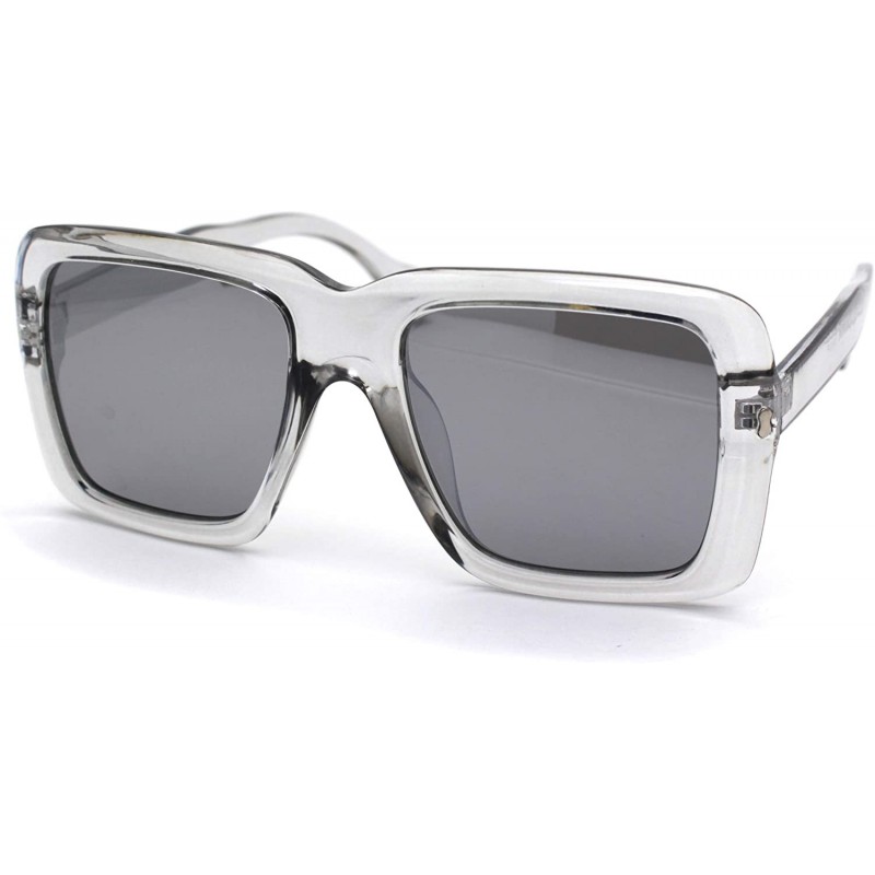 Rectangular Womens Thick Plastic Mobster Nerd Geeky Retro Sunglasses - Slate Silver Mirror - CB18ZMESZXI $13.38