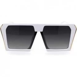 Rectangular Unisex Mobster Mafia Flat Top Plastic Rectangular Sunglasses - White Smoke - CD18YD0KH34 $13.92