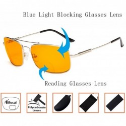 Aviator Blue Blocking Orange Tinted Bifocal Glasses for Reading Computer Screen Men Bendable Titanium - 1805-silver - CW18ZGW...