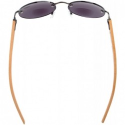 Round Spring Hinges Wood Arms Rimless Round Bifocal Sunglasses - Gunmetal - CS180ZTWRO6 $9.48